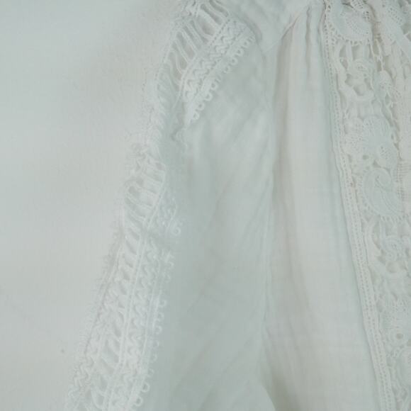 Tasha Polizzi XL Top White Cotton gauze Lace Western Cowgirl Boho Button Down - Picture 6 of 9